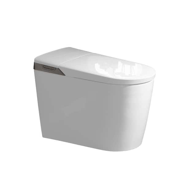 WOODBRIDGE Wall Hung 1-Piece 1.28 GPF Dual Flush Elongated Smart Toilet in White with Concealed Tank and Deluxe marble Flush Plate