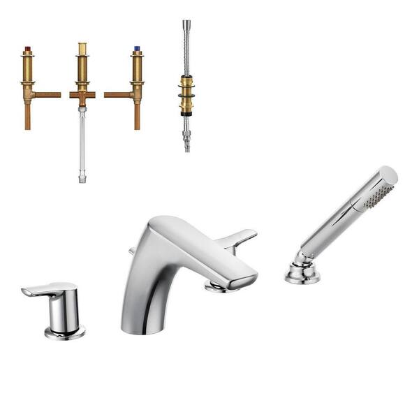 MOEN Method 2-Handle Low-Arc Roman Tub Faucet with Handshower in Chrome (Valve Included)