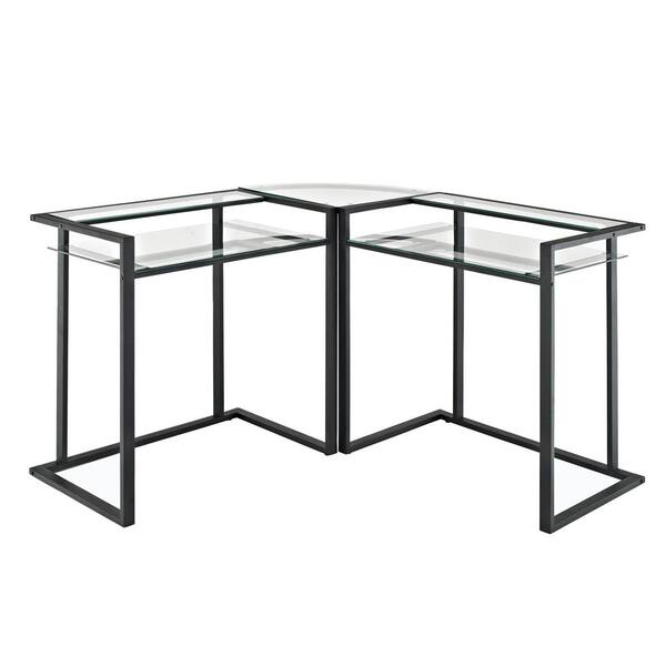 Walker Edison Furniture Company Black Glass Metal Media Audio Component Stand