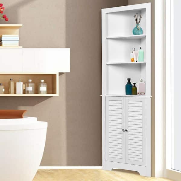 Narrow Bathroom Storage Wood Plastic Board Corner Cabinet Elegant Bathroom Cupboard Organiser Rack Shelf Three-layer Freestanding Bathroom Cabinet 
