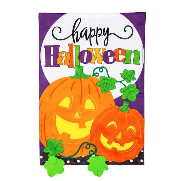Evergreen 1 ft. x 1-1/2 ft. Halloween Jack-O-Lanterns Garden Applique Flag