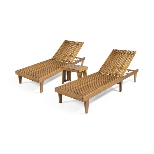 Noble House Nadine Teak Brown 3-Piece Wood Outdoor Patio Conversation Set