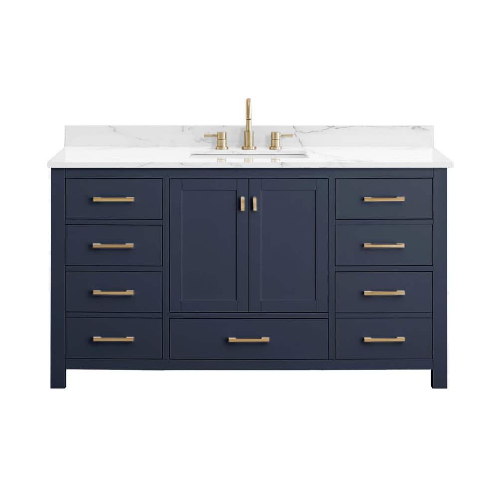 Modero 61 in. Single Sink Navy Blue Bath Vanity with Cala White Engineered Stone Top price history on PriceWatchPro