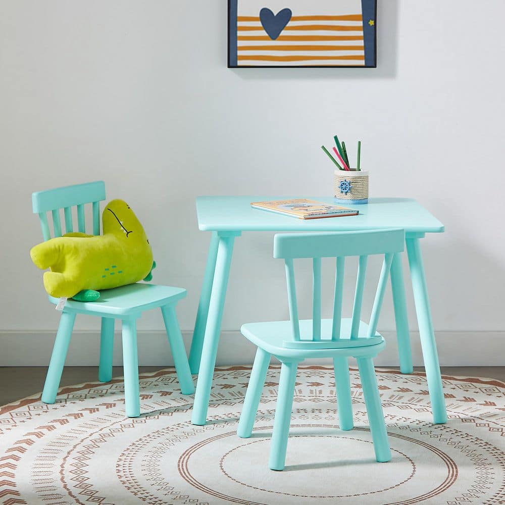 Children Table Green VECELO Kids Table and Chairs Set 3-Piece, Square Plastic Top Green ...