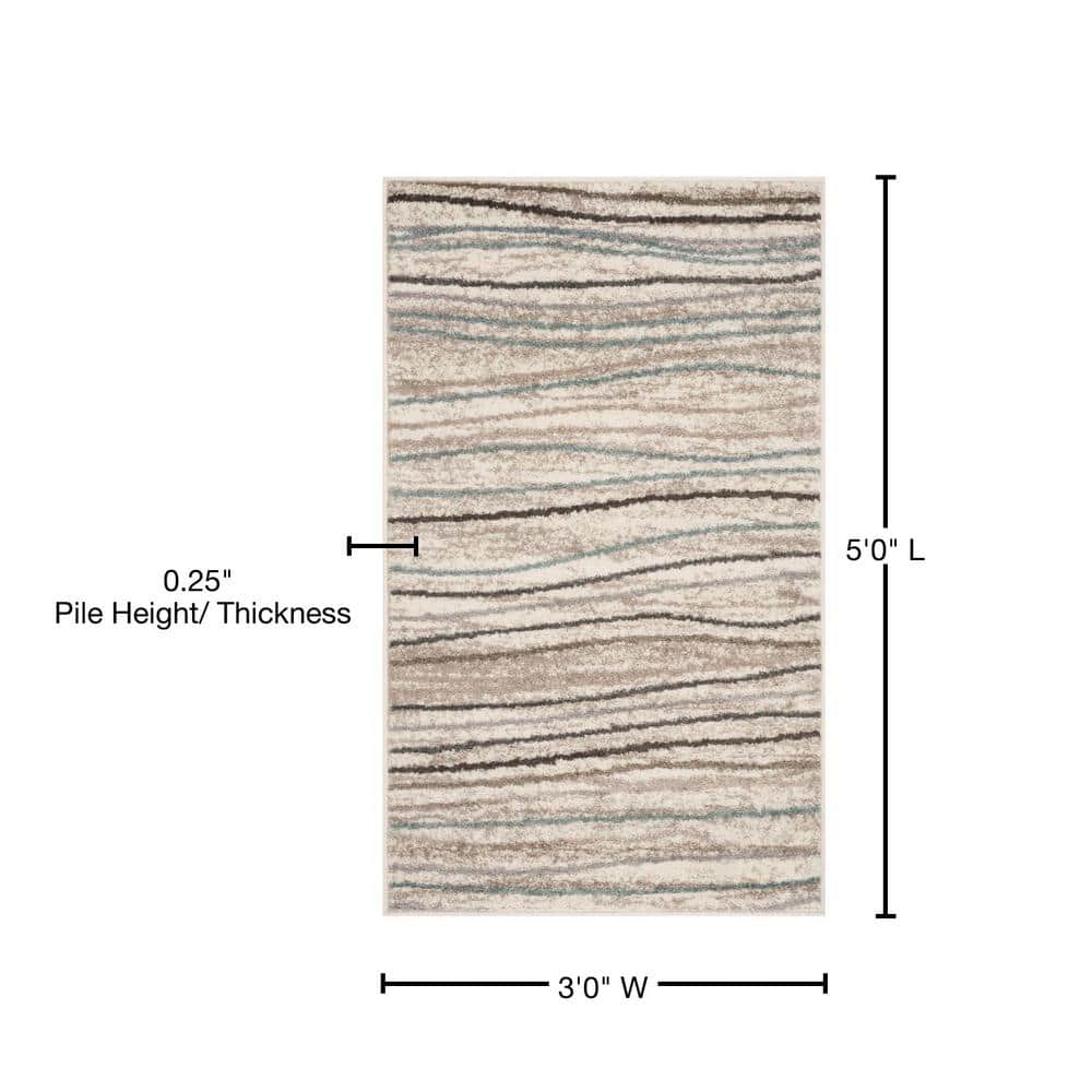 Amsterdam Cream and Beige 3' x 5' Striped Synthetic Area Rug