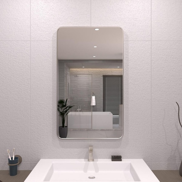 TaiMei 24 in. W x 32 in. H Rectangular Framed Wall Bathroom Vanity Mirror in Brushed Nickel