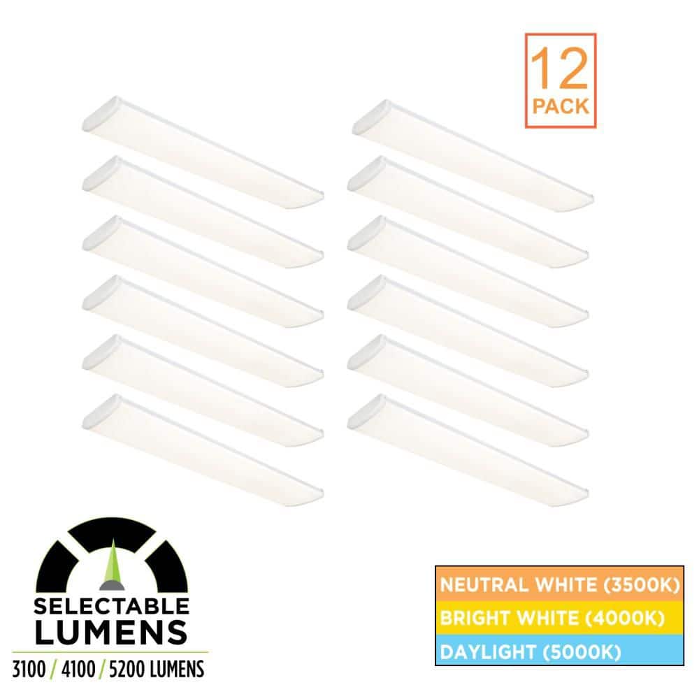 12-Pack 4 ft. x 10 in. 3100/4100/5200 Lumen Integrated LED White Commercial Wraparound Light, Selectable CCT, 120-277V price history on PriceWatchPro