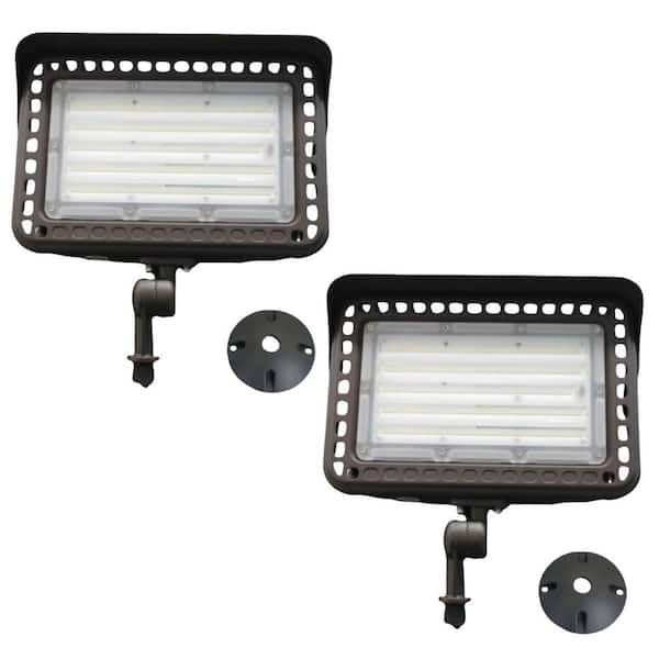 600-Watt Equivalent Bronze Outdoor 18,000 Lumens High Output Dusk-to-Dawn, Integrated LED Flood Light, 5000K, 2-Pack