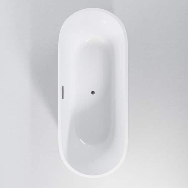 Unbranded 59 in. x 30 in. Acrylic Freestanding Soaking Bathtub with Center Drain in Gloss White