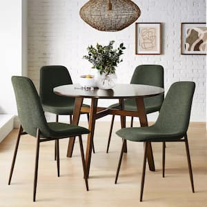 Green Upholstered Dining Chair with Walnut Metal Legs Set of 4