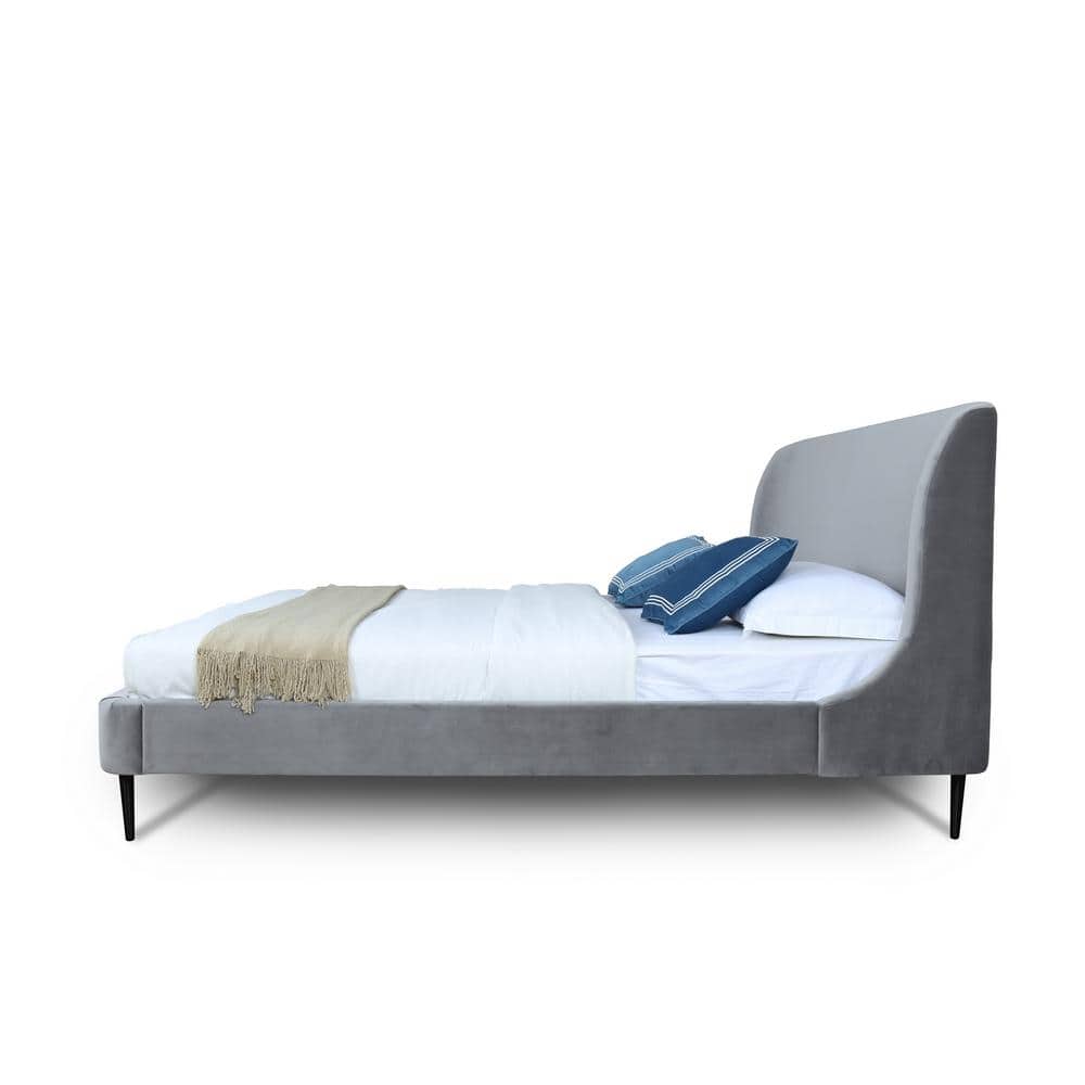 Full Gray Velvet Upholstered Bed with Black Legs