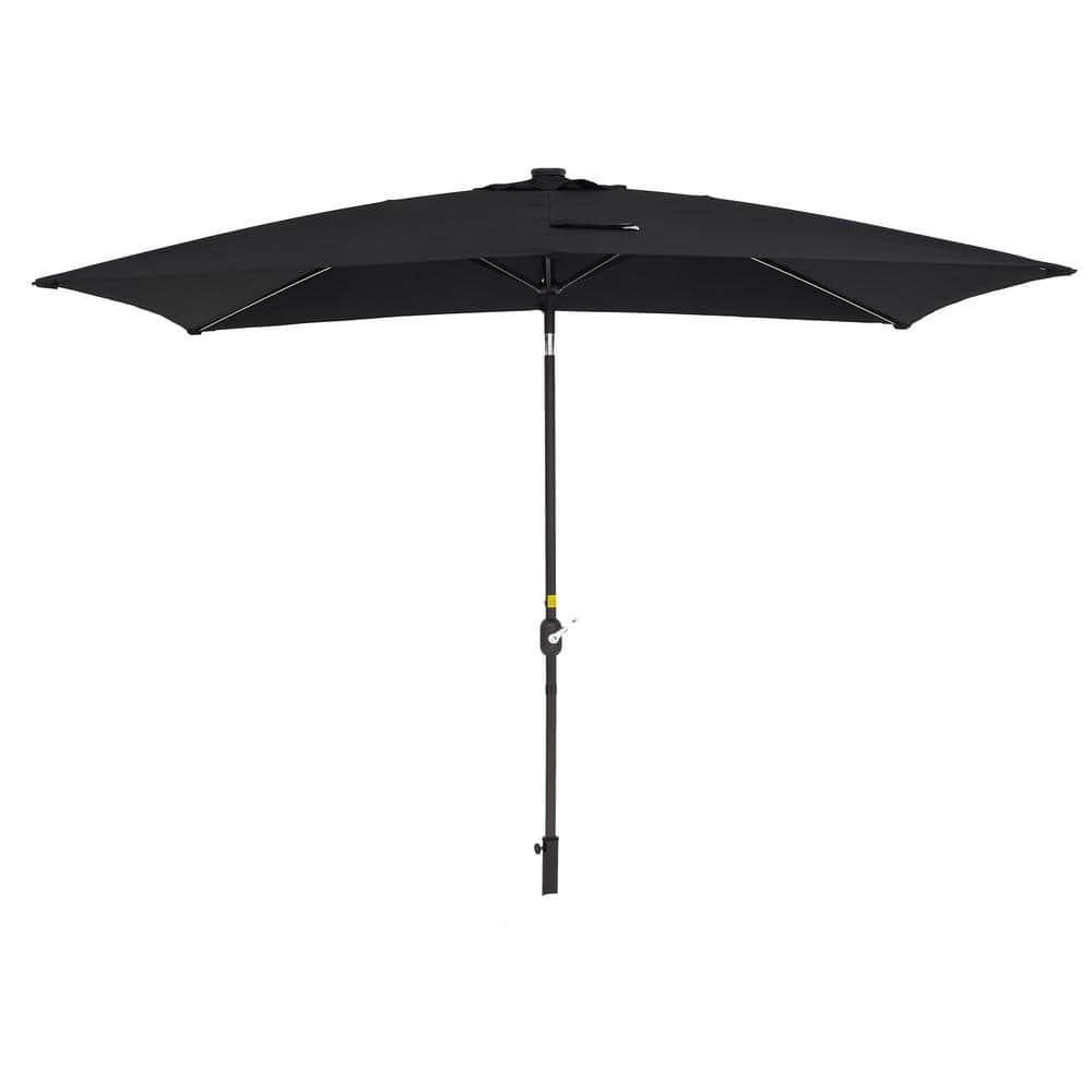 10 ft. x 7 ft. Aluminum Market Patio Umbrella with Frosted Tube in Black