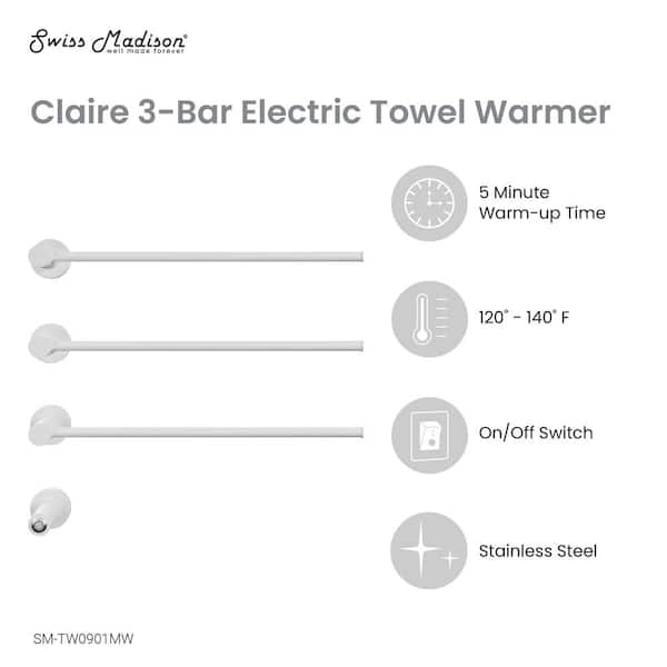 Claire 3-Bar Electric Towel Warmer in Matte White