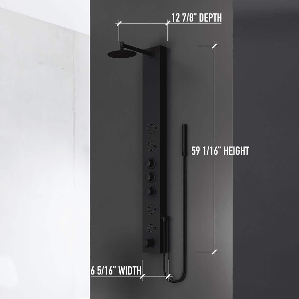 Bowery Matte Black 59" Shower Panel with 4-Jet System and Hand Shower
