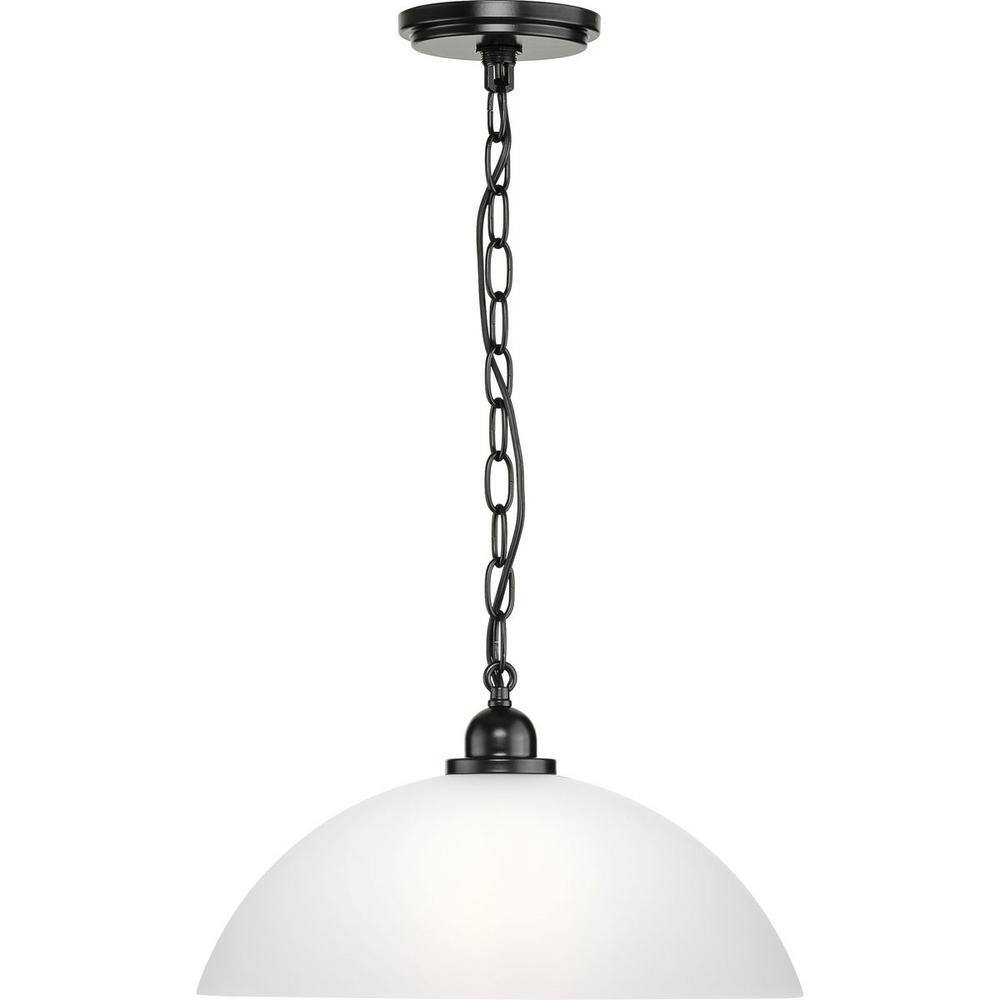 Matte Black Glass Dome Pendant Light with Nickel Accents
