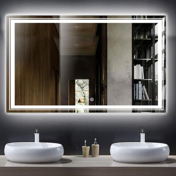 Wisfor 47 In W X 32 In H Extra Large Rectangular Frameless Defog Dimmable Wall Led Bathroom 