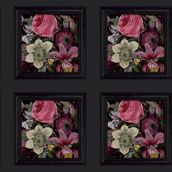 Lucinda Black Floral Panel Wallpaper Sample