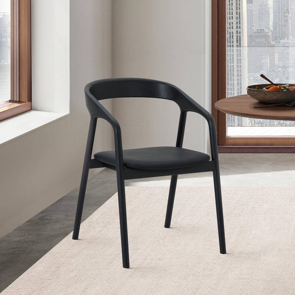 Apache Black Faux Leather and Oak Wood Open Back Dining Chair