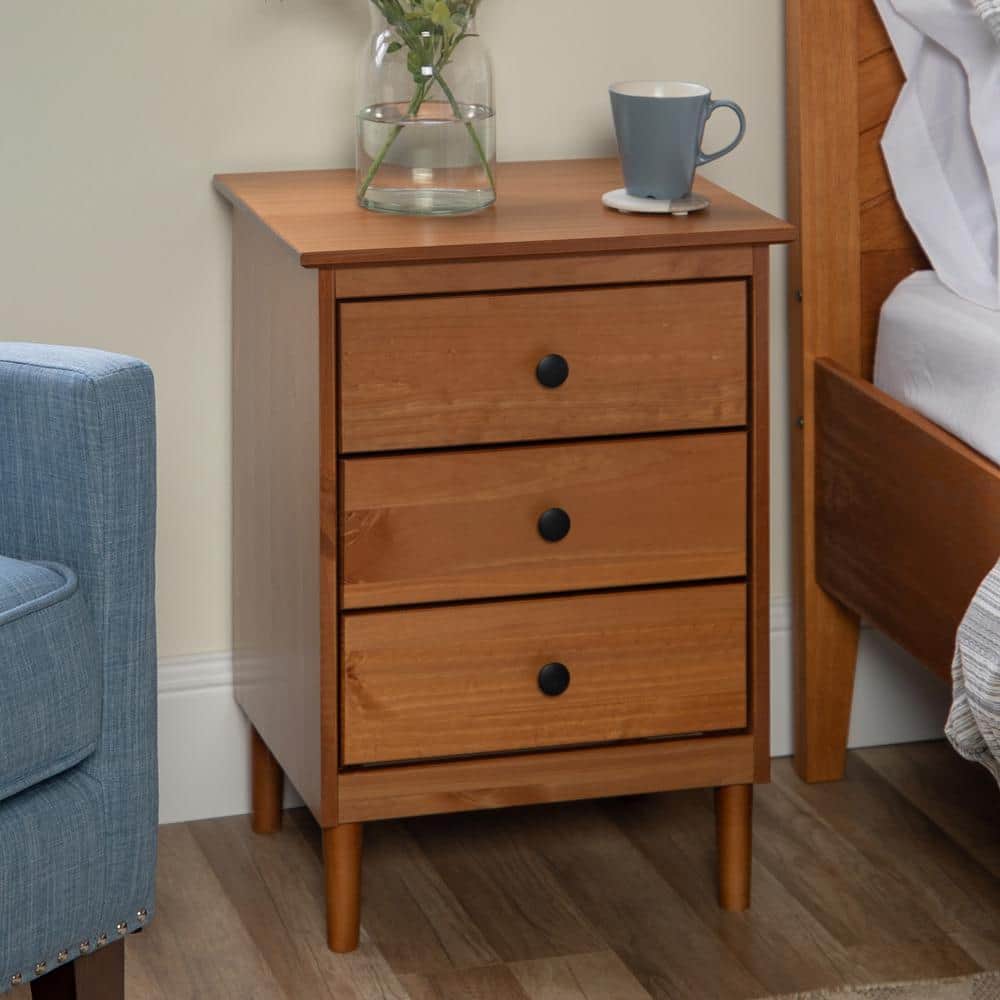 Classic Mid Century Modern 3-Drawer White Solid Wood Nightstand - thumbnail 6