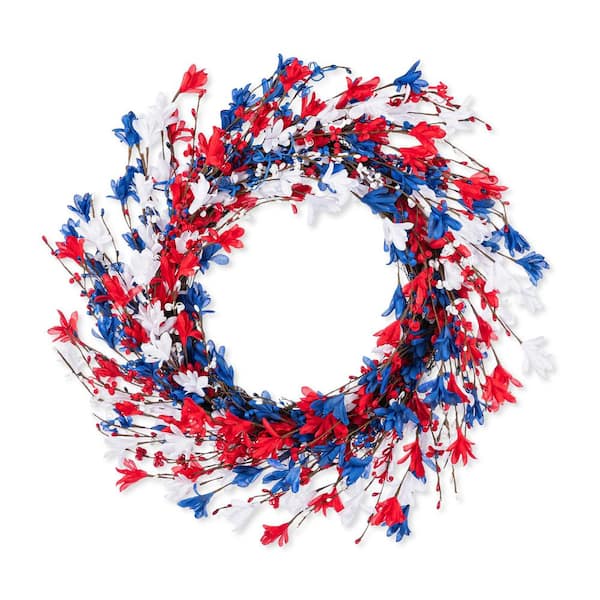 24 in. H Patriotic/ Americana Red and White and Blue Floral Wreath