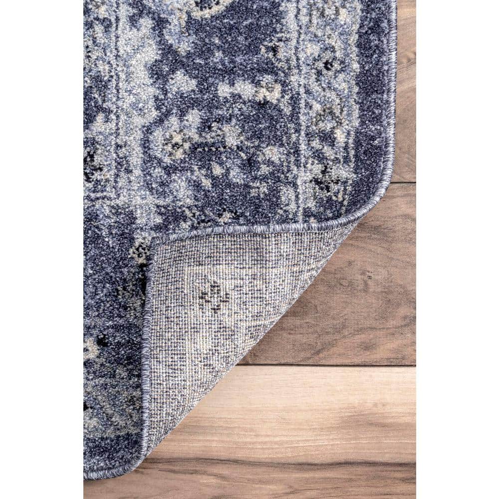 Blue Distressed Floral Synthetic 4' x 6' Area Rug