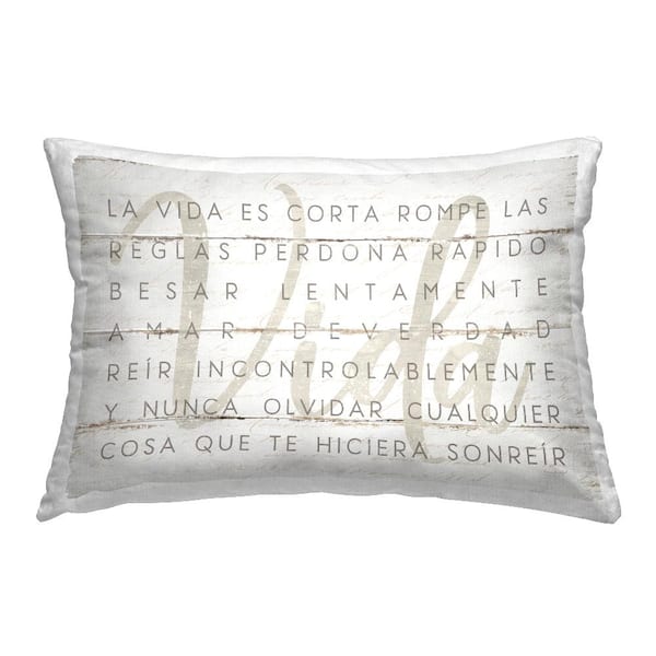 Stupell Industries Life Is Inspirational Off-White Print Polyester 14 in. x 20 in. Indoor Throw Pillow