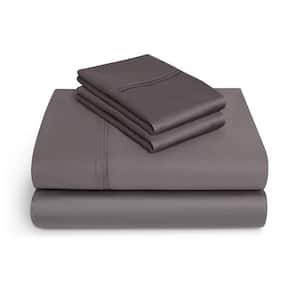 625 Thread Count 4-Piece Charcoal Solid Cotton Queen Sheet Set