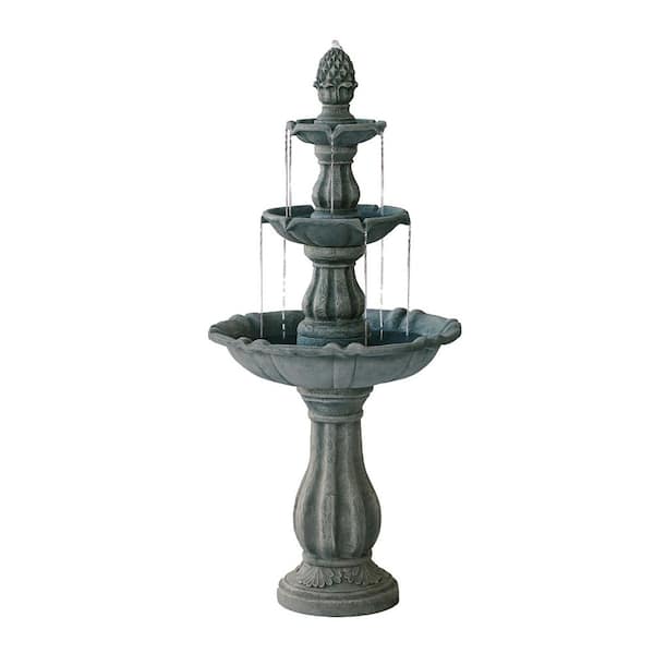 3-Tier Water Fountain w/Pump and Pineapple Top, 51 in. Tall, Grey, Large Outdoor Freestanding Waterfall Decor for Porch