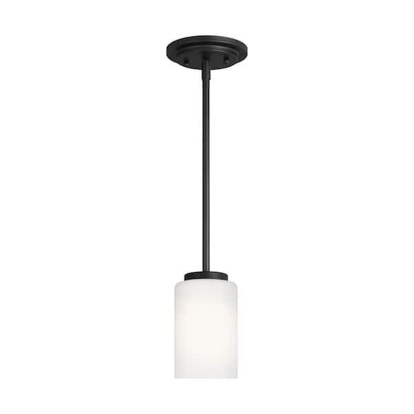 Generation Lighting Oslo 4 in. 1-Light Midnight Matte Black Transitional Contemporary Mini Pendant with Cased Opal Etched Glass Shade