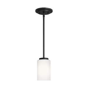Oslo 4 in. 1-Light Midnight Matte Black Transitional Contemporary Mini Pendant with Cased Opal Etched Glass Shade