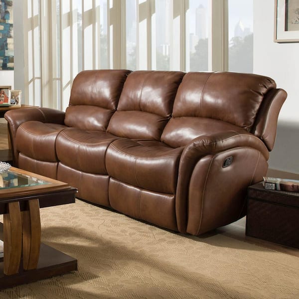 Hanover Yellowstone 90 in. Golden Brown 100% Genuine Leather Double-Reclining  3-Seater Sofa, HUM002SF-GB HUM002SF-GB
