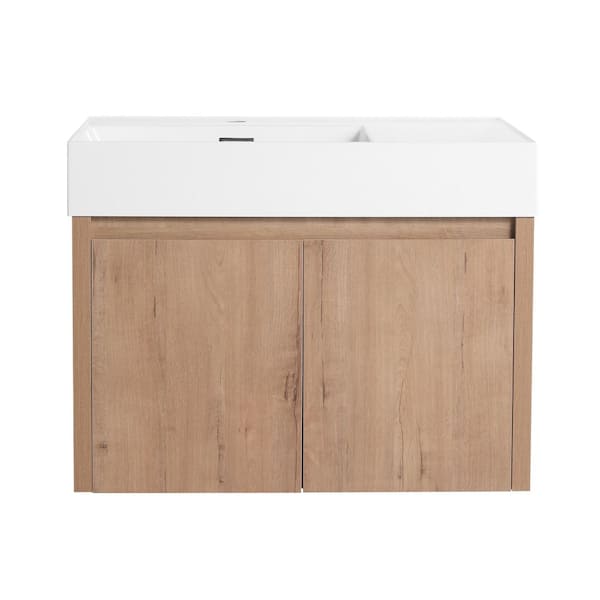 30 in. Wall-Mounted Single Oak Bath Vanity with White Resin Top Unassembled