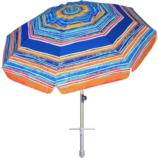 Unbranded 7 ft. Aluminum Pole Push Button Tilt Beach Umbrella with Sand Anchor and Carry Bag in Multicolor Blue