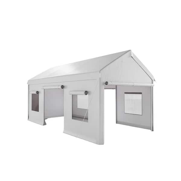 10 ft. W x 20 ft. D x 10 ft. H White Aluminum Metal Heavy Duty Portable Carport Canopy for Car, Truck, Boat, SUV, Party