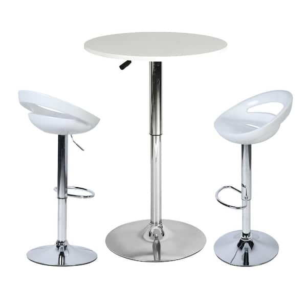 Homy Casa Sakuru Ellen White 3-Pcs Metal Frame Wood Table Top Low Back Bar Table Set with Adjustable Height