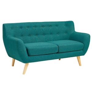 Remark 62 in. Teal Polyester 2-Seat Loveseat with Tapered Wooden Legs