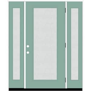Legacy 64 in. x 80 in. Full Lite Rain Glass LHOS Primed Quarry Finish Fiberglass Prehung Front Door with Dbl 12 in. SL