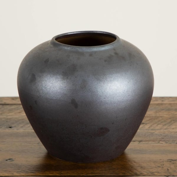 Nearly Natural 7in. Black Round Urn Vase 7537-S1 - The Home Depot