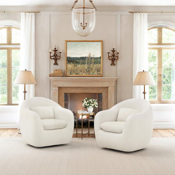 OrangeOne Oversized White Fabric 360° Swivel Accent Chair