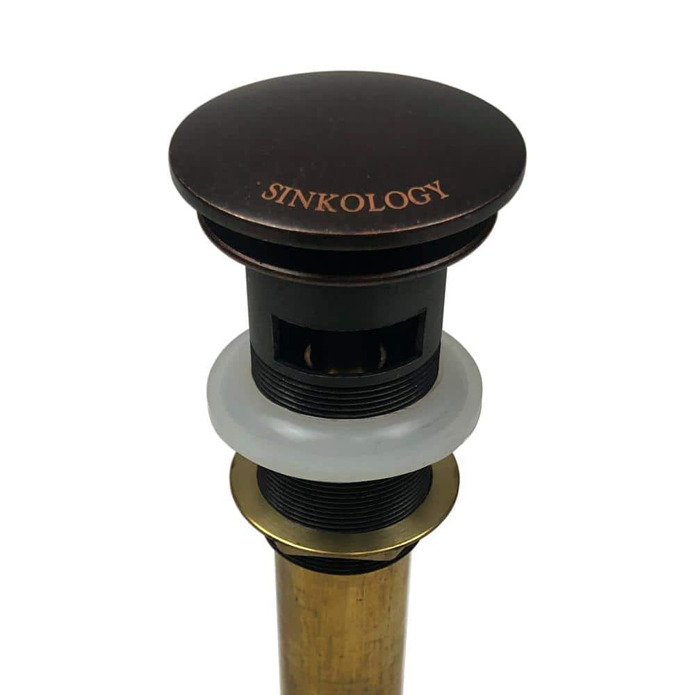 Aged Copper and Brass Pop-Up Sink Drain with Overflow