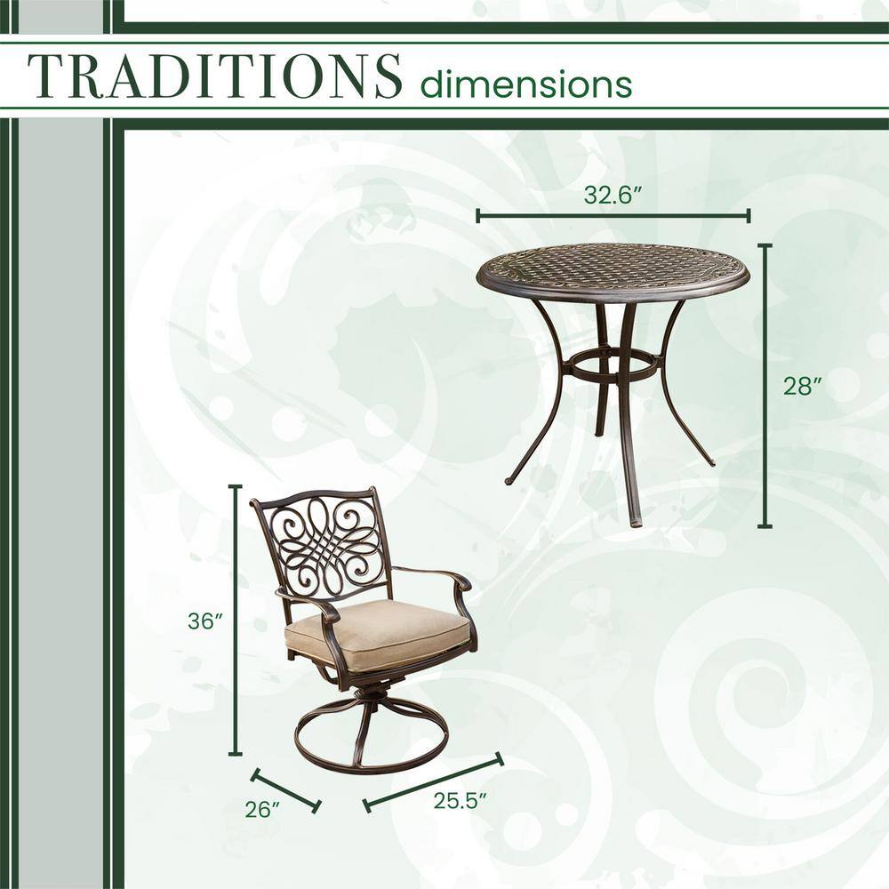 Natural Oat Aluminum 3-Piece Bistro Set with Cushions