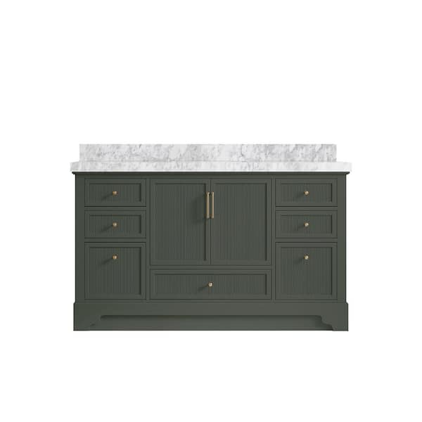 Willow Collections Alys 60 in. W x 22 in. D x 36 in. H Single Sink Bath Vanity in Pewter Green with 2 in. carrara marble top