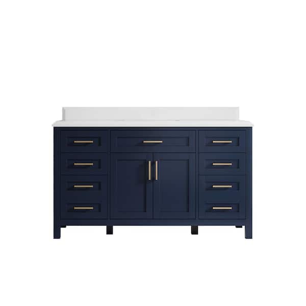 Willow Collections Cambridge 60 in. W x 22 in. D x 36 in. H Single Sink Bath Vanity in Navy Blue with Cove Edge White Quartz Top