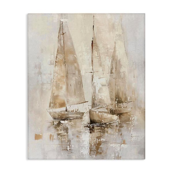 Neutral Sailing on Sea by Nina Blue Unframed Coastal Graphic Art Print 40 in. x 30 in.