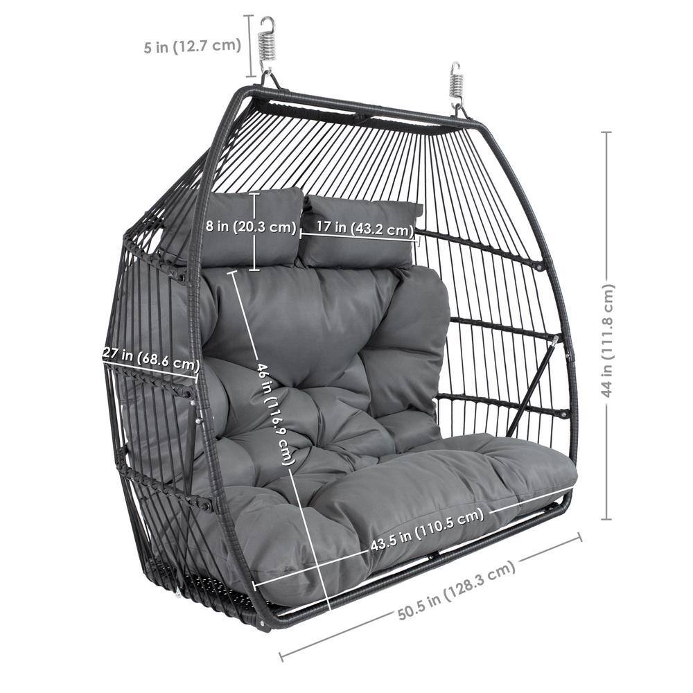 Dark Gray Polyrattan Double Hanging Egg Chair with Cushions
