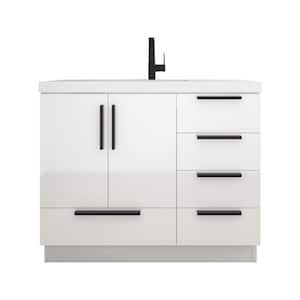 Carla 42 in. W x 20 in. D x 35 in. H Single Sink Freestanding Bath Vanity in Gloss White with White Ceramic Top