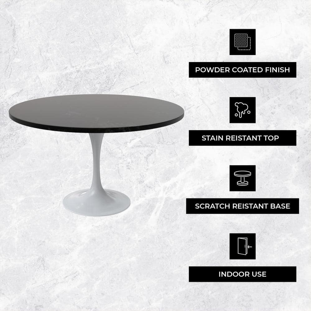 Verve Black Round MDF Dining Table with White Steel Pedestal Base