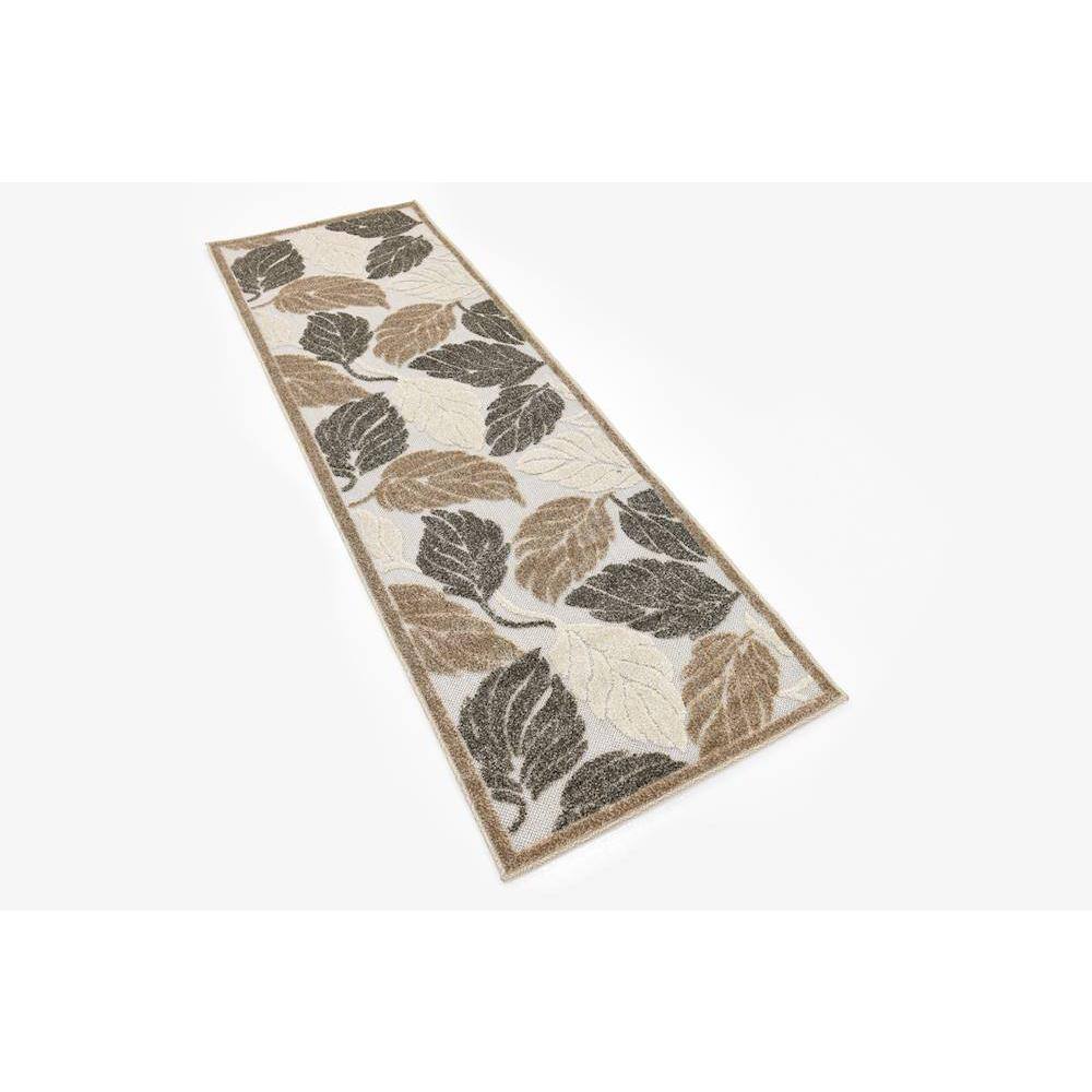Tranquil Leaf Pattern 2' x 6' Runner Rug in Beige and Brown for Indoor/Outdoor Use
