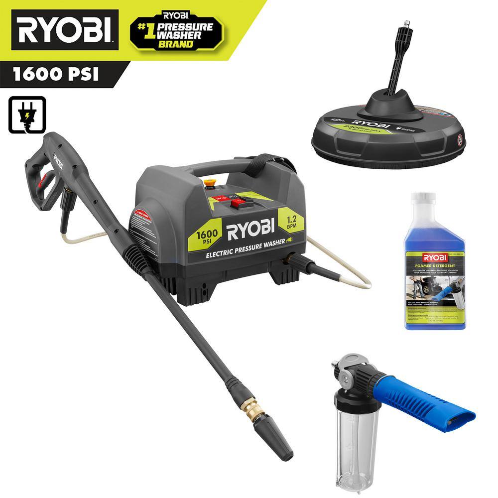 How To Use Soap With Pressure Washer Ryobi RYOBI 1,600 PSI 1.2 GPM Electric Pressure Washer with Surface Cleaner, Foam  Blaster and Detergent RY141612-CMB1 - The Home Depot