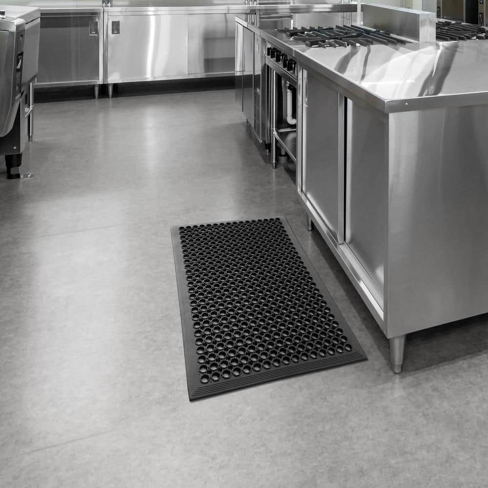 Black 36" x 36" Non-Slip Rubber Kitchen Drainage Mat